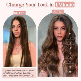 Hairro 100% Real Hair Extensions Clip in Remy Human Hair 16" 50g One-piece 5 Clips Long Straight Hair Extensions for Women Gift Wide Weft Soft Silky #6 Light Brown