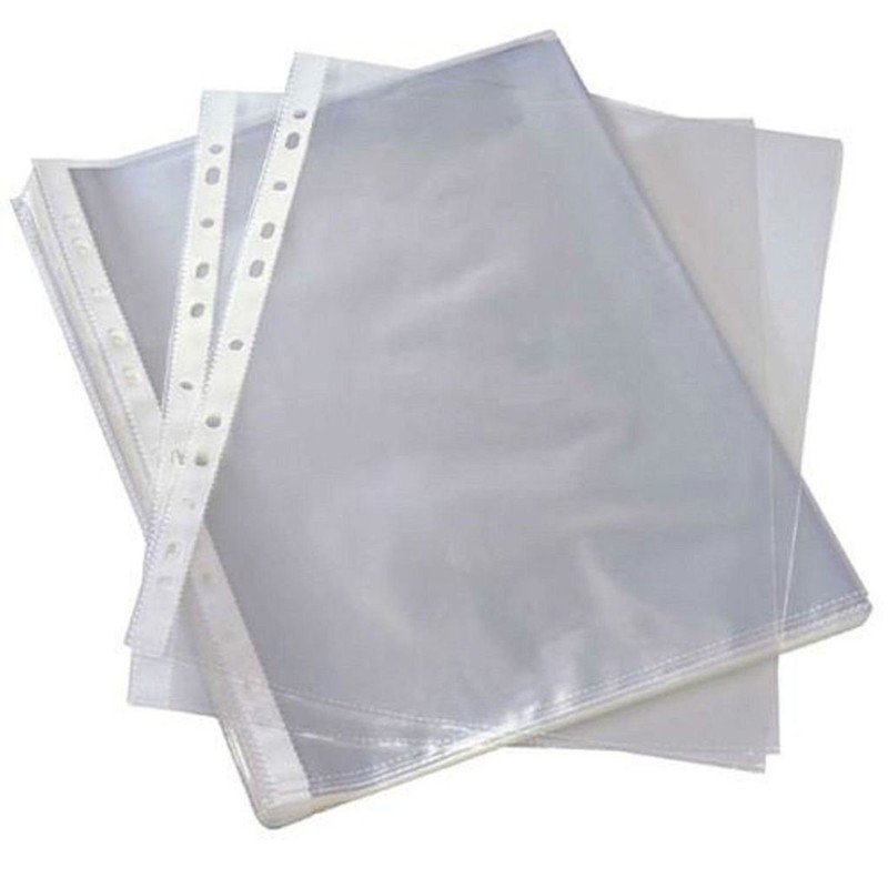 100 Pcs A4 Plastic Punched Punch Pockets 30 Micron for