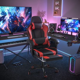 Shahoo Gaming Chair with Footrest and Massage Lumbar Support, Video Racing Seat Height Adjustable with 360°Swivel and Headrest for Office or Bedroom, Blue