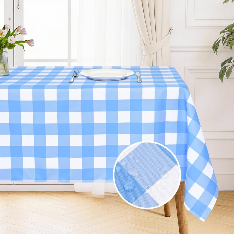 Poise3EHome Blue Checkered Square Tablecloth 50x50 Inch,Polyester SpillProof Blue and
