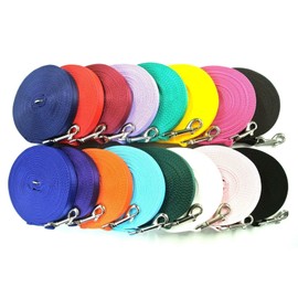 50ft Dog Training Lead 15 Metre Leash Horse Lunge Line Tracking Recall Obedience In Cushion Webbing (Baby Pink, 20mm)