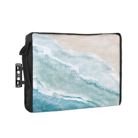 Summer Beach Outdoor TV Cover 40 to 43 Inches Weatherproof & Waterproof, Ocean Coastal Outdoor TV Enclosure with Remote Control Pocket, Seaside Nautical Aqua Beige TV Screen Protectors for Outside TV