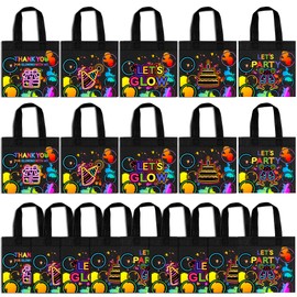 BANBALLON 20 PCS Neon Party Favor Bags Glow Birthday Party Supplies Glow in the Dark Party Favor Bags Glowing with Me Goodie Bags for Neon Theme Birthday Party Let's Glow Party Supplies