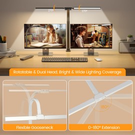 SIBRILLE Upgraded LED Desk Lamp for Home Office with RGB, Rotatable Computer Desk Light with Remote, Eye Caring Table Lamp with Clamp, Dimmable Dual Head Desk Lighting for Desktop, 22W, White