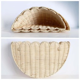 Huease Scalloped Wall Basket,Hand Woven Hanging Wicker Wall Baskets Set, 16 x 10 x 7 & 14 x 8 x 6 Inch Scalloped Rattan Wall Basket Decor for Home,Bathroom,Living Room Organizing
