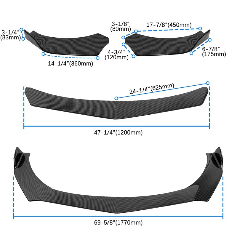 DREAMIZER Universal Front Bumper Lip Strut Rod Spoiler Wing Wide