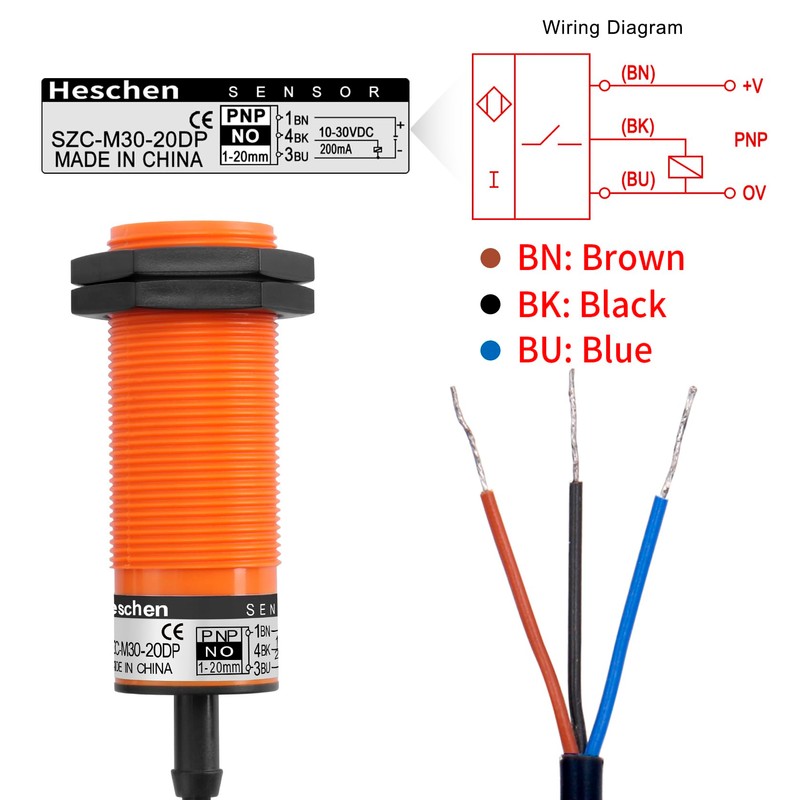 Heschen M30 Capacitive Proximity Sensor Switch,SZC-M30-20DP, Detecting Distance 1-20mm, 10-30VDC
