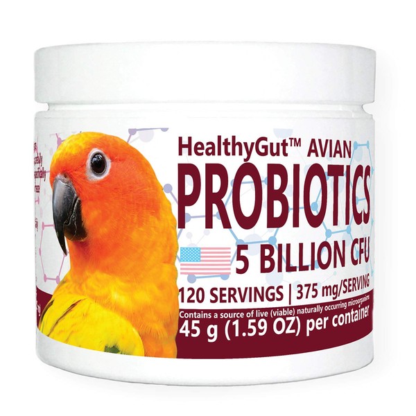 HealthyGut Avian Probiotics Dietary Supplement for Parrots, All-Natural Digestive System Formula (120 Servings)
