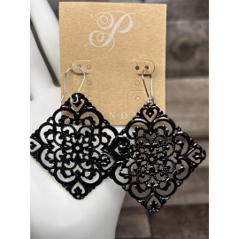 Fashion Jewelry Plunder Design Trendy Fashion Jewelry Square Black Filagree Drop Dangle Earrings