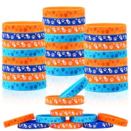 Rfinefay 24pcs Blue Dog Paw Silicone Bracelets for Party Favors,Party Favors for Dog Birthday Themed Party Decorations,Elastic Comfortable Wristbands in 4 Colors (Blue, Navy, Brown, Tan Orange)