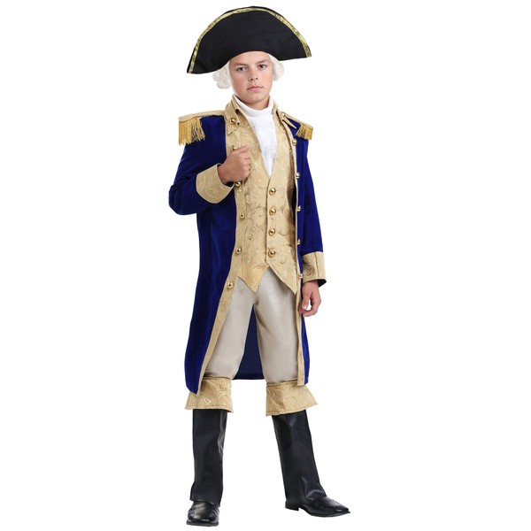 Kids George Washington Costume for Boys, Navy Blue Founding Fathers Halloween Outfit, Historic Costumes for Kids Large