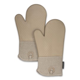 Frigidaire Sasha Cotton and Silicone Oven Mitts, Heat Resistant, Anti-Slip, Machine Washable, 13”x 7 “,Beige, Set of 2