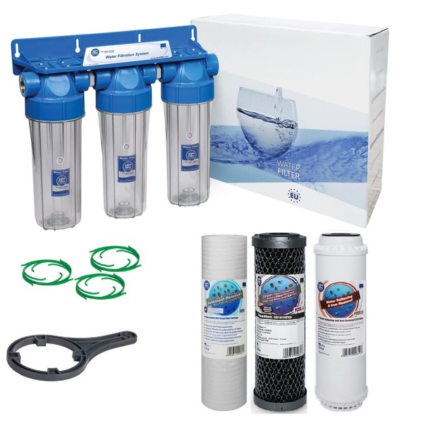 Aquafilter 3 Stage Whole House Water Purifier and Softener Filter Kit Salt Free 1" 1/2" 3/4" BSP (1" BSP)
