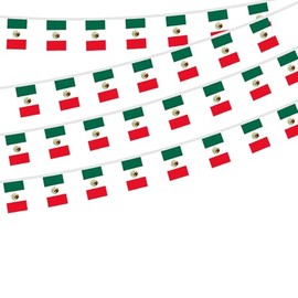 32 FT Mexico Bunting, 30 PCS Mexican Flag String, Mexico Decoration Banner for Outdoor Indoor Patio Yard Decor