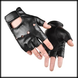 White Fang NT152 Men's Rock Punk Leather Fingerless Street Velcro Gloves, white