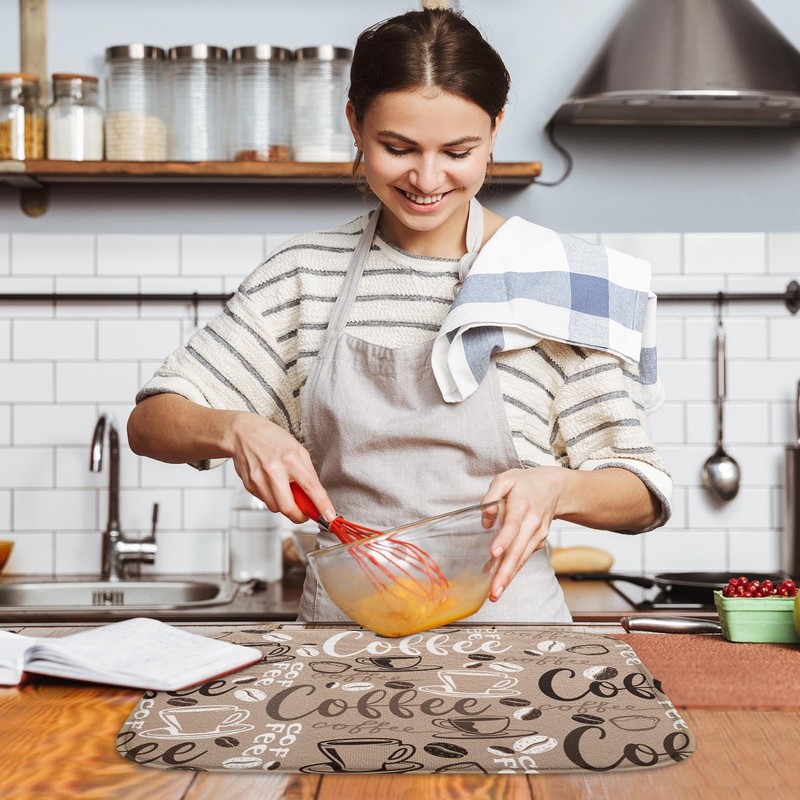 Sanwarm Absorbent Dish Drying Mat, First Coffee Cute Doodle Chalkboard