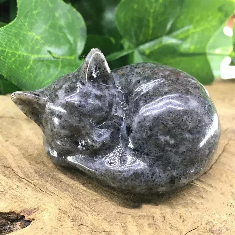 Natural Yooperlite Cat Carved Quartz Manifestation Stone Crystal Art Decor