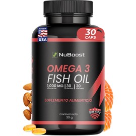 Nuboost Omega 3 1000mg - 180 cápsulas Aceite de Salmon Puro - Omega 3, fish oil EPA y DHA - HECHO EN USA (1)