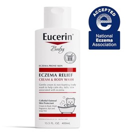 Eucerin Baby, Crema de Alivio del Eccema, Jabón Corporal, Sin Fragancia - Jabón Corporal para Eccema de Bebés con Avena Coloidal, Botella de 13.5 Fl O