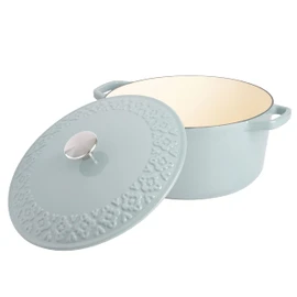 Spice by Tia Mowry Savory Saffron 6Qt Cast Iron Dutch Oven w/Embossed Lid - Aqua Blue, 6-Quart