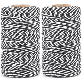 G2PLUS 2x100M Black and White String Twine, 2MM Craft Cotton Thread Durable String Perfect for Baking, Butchers, DIY Crafts and Handmade Arts