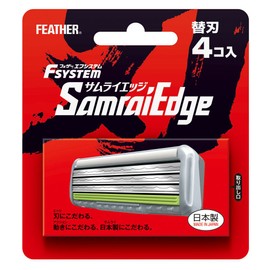 Feather F System Samurai Edge Replacement Blade, Made in Japan, 4 Pieces, 3 Blades, T-Shaped, Shave, Men's, Single Item, 4 Pieces (x 1)