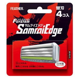 Feather F System Samurai Edge Replacement Blade, Made in Japan, 4 Pieces, 3 Blades, T-Shaped, Shave, Men's, Single Item, 4 Pieces (x 1)