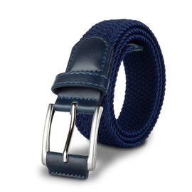 BUMA Cinturón trenzado elástico para hombre, 1 3/8 para golf y casual, hebilla de piel, Azul - Azul, 32 - 34 (Waist Adjustable )