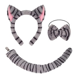 UBSIUH 1 Headband, 1 Bow Tie And 1 Tail, Tabby Cat Costume, Role-Playing Costume, Stage Performance Costume Accessories.
