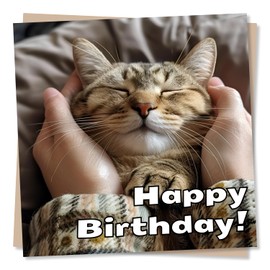 Cute Cat Birthday Card - Happy Birthday - For Cat and Kitten Lovers, Husband, Wife, Boyfriend, Girlfriend, Partner