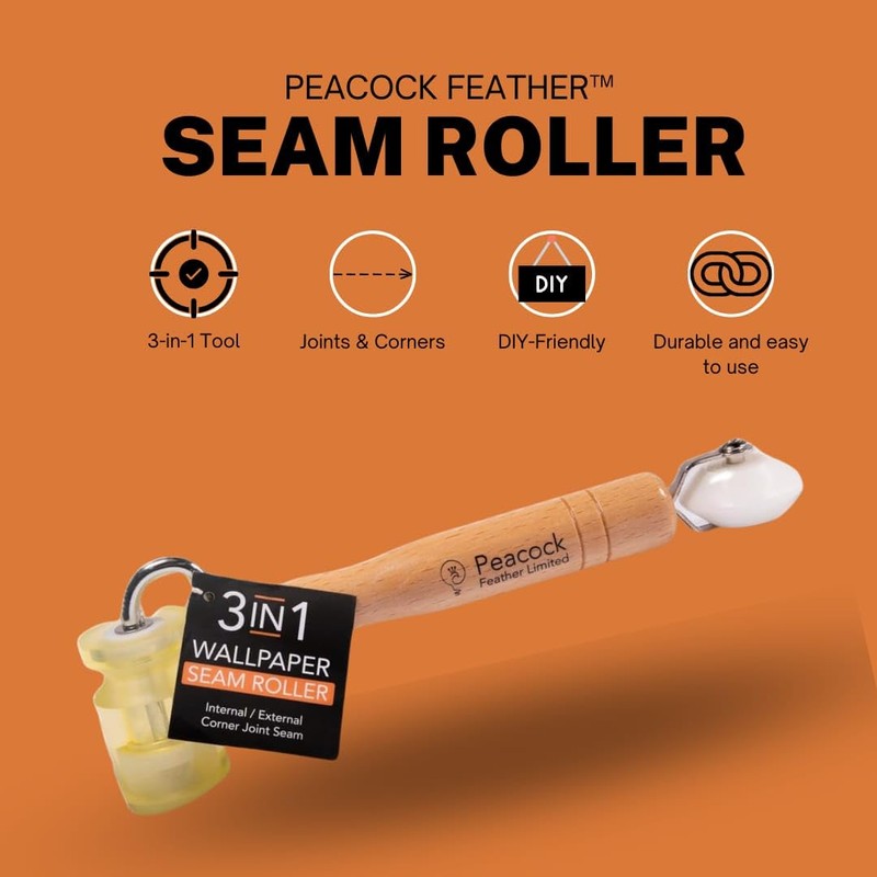 Peacock Feather 3-in-1 Wallpaper Seam Roller Tool for Joints, Internal