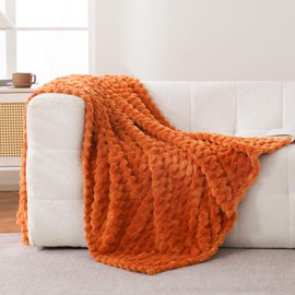 Bnuitland Burnt Orange Super Soft Flannel Throw Blanket, 3D Clouds Stylish Jacquard Lightweight Blanket for Bed,Sofa,Couch,Home Decor, 300 GSM Fleece Cozy Warm, Suitable for All Seasons, 60X80 inches