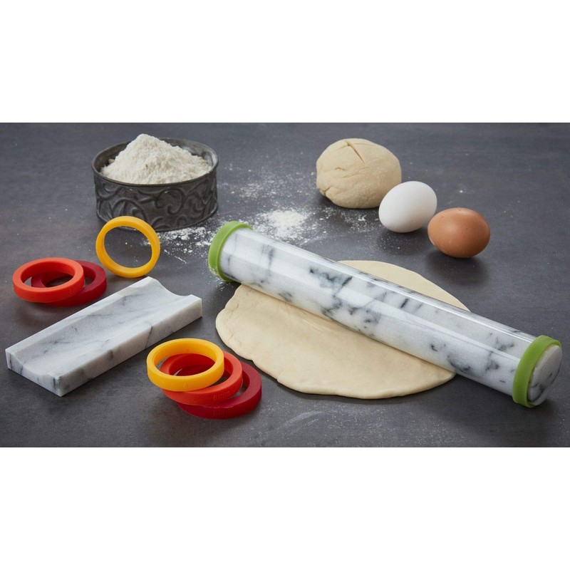 JEmarble Adjustable Rolling Pin with Silicone Guide Rings (Premium Quality)
