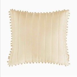 Beautiful 3PCs Quilted Printed Patchwork Modern Bedspread Comforter Throw Set With 2-Pillow Shams (Beige (Pom-Pom), Cushion Cover 17" x 17")
