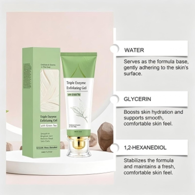 Triple Enzyme Exfoliating Gel Green Tea, Gentle Hydrating Facial Exfoliator