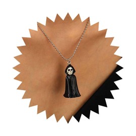 Inilbran Boho Ghost Skull Pendant Necklace Vintage Grim Reaper Necklace Silver Skull Choker Necklace Gothic Ghost Ball Chain Necklace Jewellery for Women, Zinc, No Gemstone