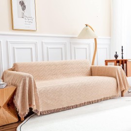 Deep Dream Sectional Sofa Cover, 3 Cushion Couch Cover for Dogs, Geometrical Jacquard Fabric in Brown (Medium, 71" x 91")