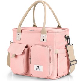 Insulated lunch bag for women, leakproof lunch box for work, oversized lunch tote bag with detachable shoulder strap and side pockets, reusable lunch cooler bag for picnic hiking portable lunch ,For Christmas gift snack  bag - Color: Pink