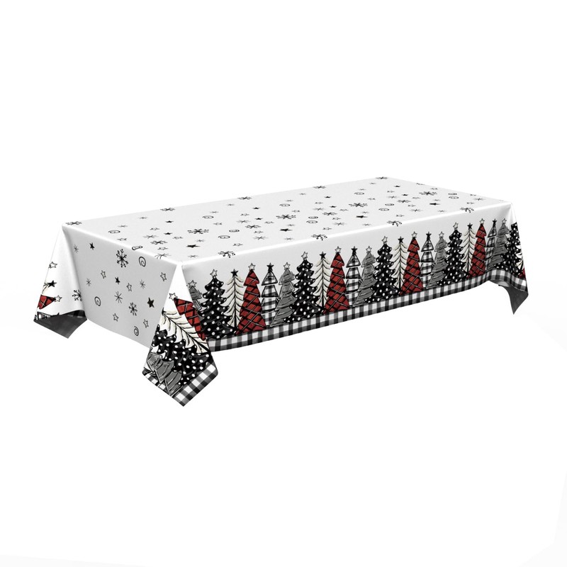Horaldaily 1 Pack Christmas Disposable Tablecloth, Snow Trees Plastic Rectangular