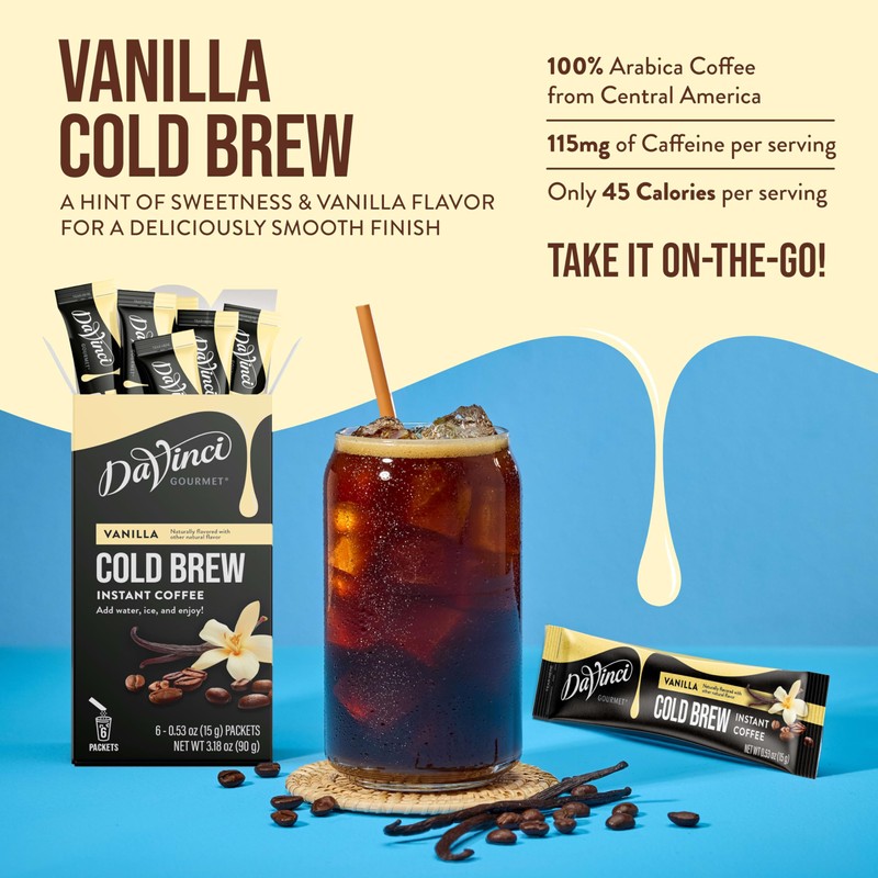 DaVinci Gourmet Vanilla Cold Brew Stick Pack, Instant Coffee Powder,