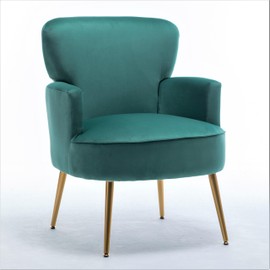 Container Furniture Direct Trendy Velvet Accent Chair with Gold Metal Legs, Upholstered Armchair for Small to Mid-Size Spaces, Modern Living Room, Bedroom, Vanity Desk and Entryway, Mint Green
