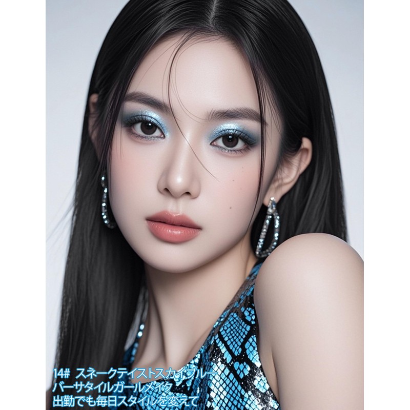 Erindeアイシャドウ、アイシャドウパレット、パール＆マット、14#スネークテイストスカイブルー、スモーキー、ブルー 黒、アイシャドウ グレー、eyeshadow palette、防水防汗、高発色、長時間持続、初心者向け