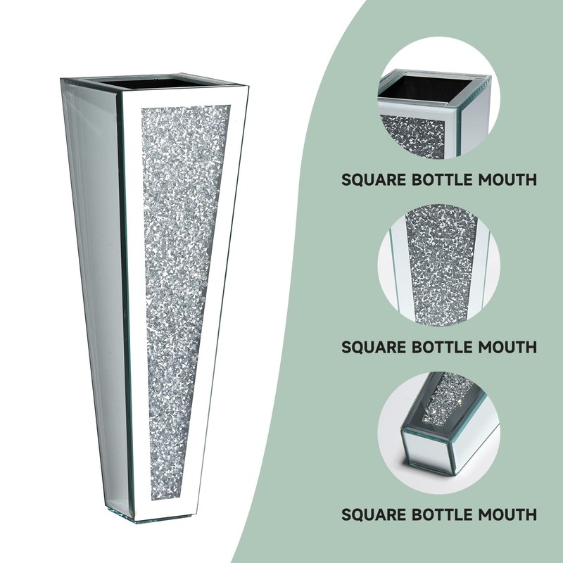 Crystal Wall Vase Hanging Flower-vase - Silver Crushed Diamond Mirrored