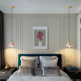 LBSQJ Nordic Macaron Pendant Light Modern Cone Pendant Lighting Minimalist Metal Pink Pendant Light Fixture for Kitchen Island Dining Room Bedroom Hallway(2-Pack)