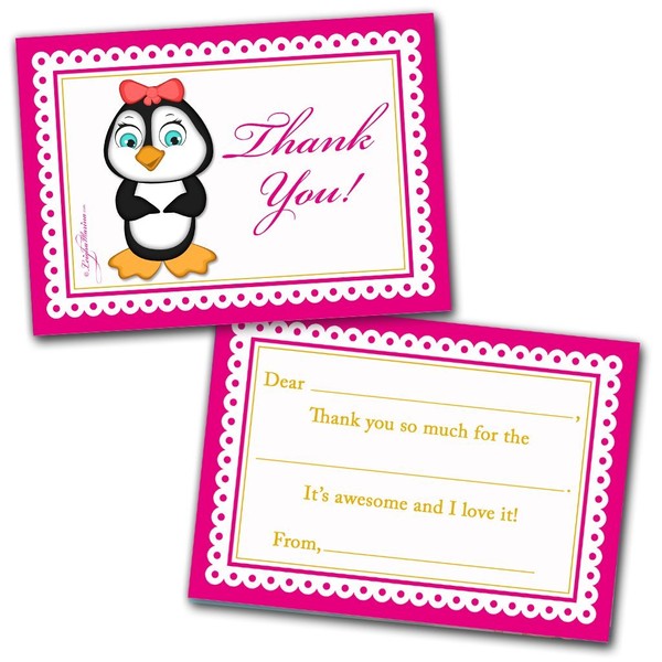 Thank You Cards | 10 Cards with Envelopes | Girl Penguin Themed | Made for Kids | Flat Style | Colorful Design | Thank You Greeting Cards | Kids Thank You Cards | Children Thank You Cards
