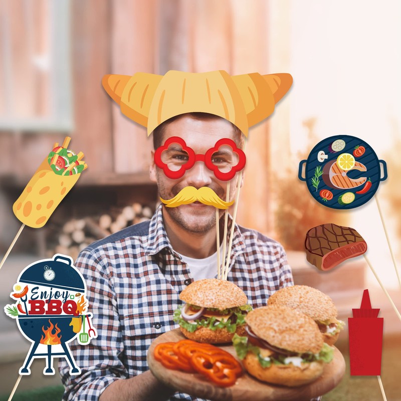 25 Pc Burger BBQ Photo Booth Props, Burger Themed Decoration
