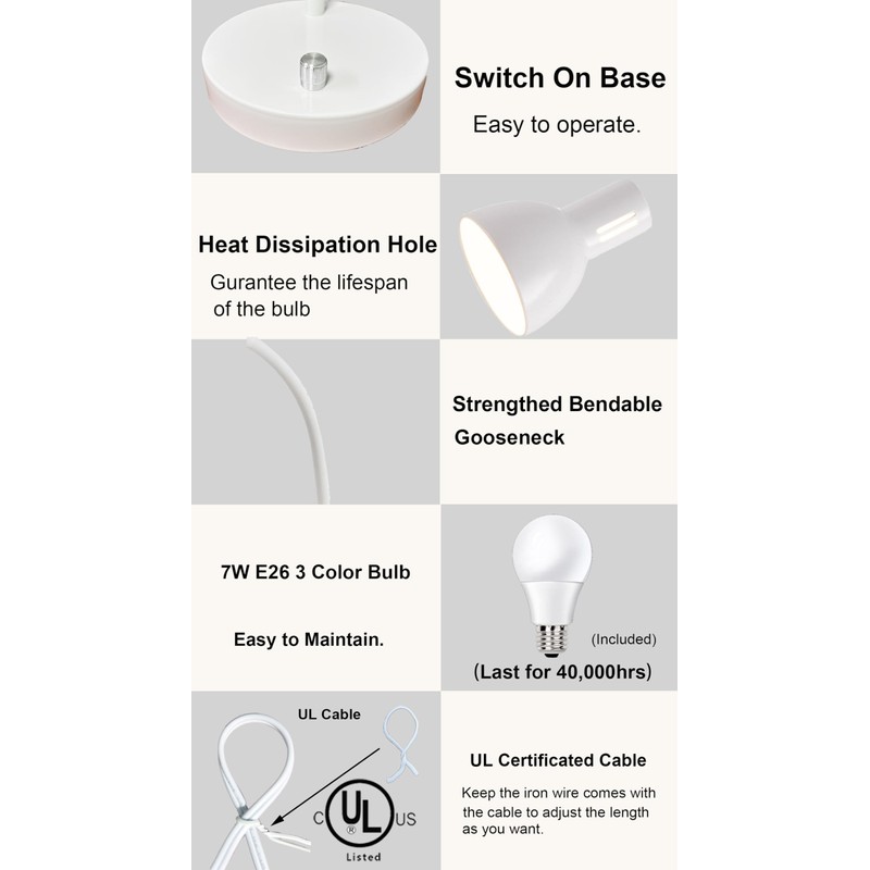 AFORTLO LED Desk Lamp,3 Color Temperature Changeable Table Lamp,Flexible Gooseneck