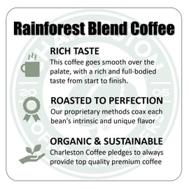 Charleston Coffee Roasters | Specialty Organic Ground Bag | Hand Picked, Premium Slow Roast (Rainforest Blend, Dark Roast) 12oz