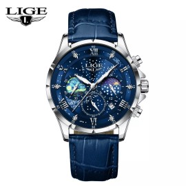 Lige Men Leather Watch Casual Quartz Watches Fashion Calendar Waterproof Wristwatch