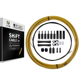 CNC Mountain Bike Gear Cable Set,MTB Gear Cable, Bike Shifter Cable Housing Coated Braided & Teflon Inner line for Road Bike（Black/Gold/Silver/Titanium Silver）